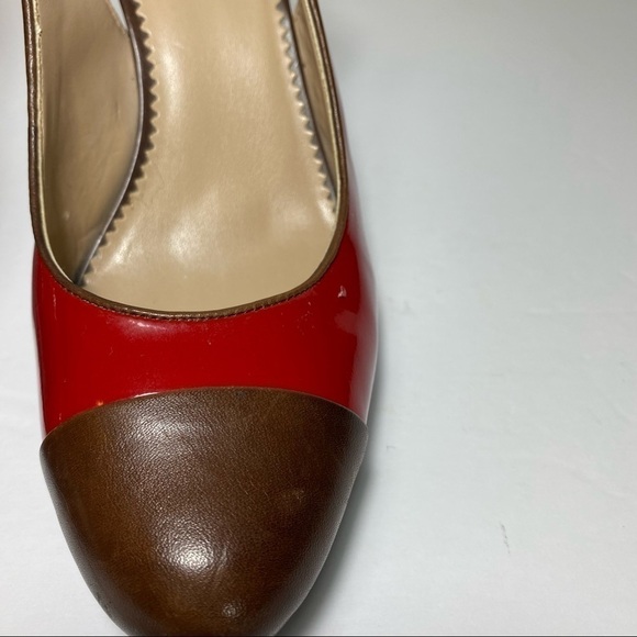 TAHARI Red Parent / Leather Sling Back Size 8M Women's Shoes With Brown Toe Cap - Picture 9 of 15
